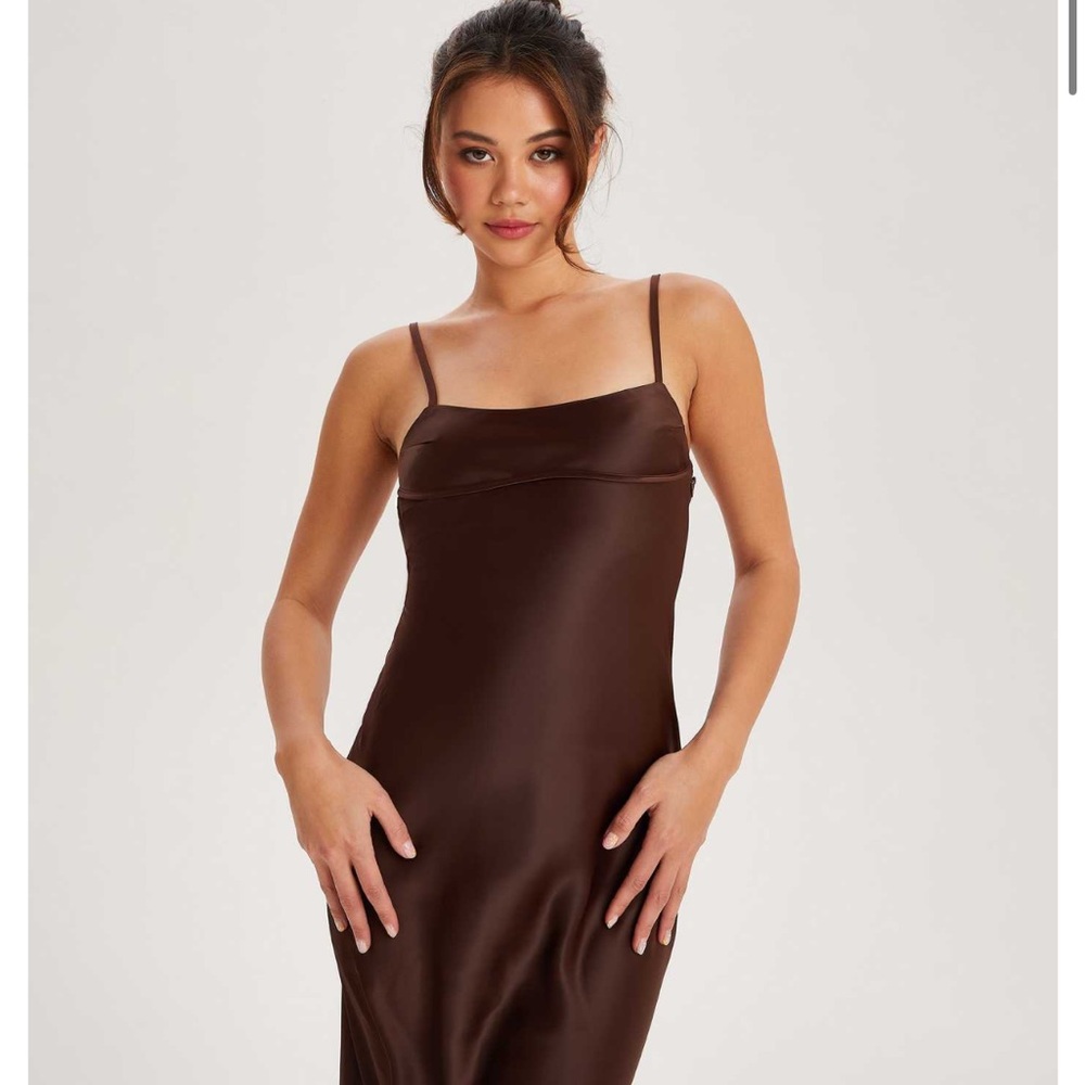 Micas Brown Satin Dress - Picture 2 of 4